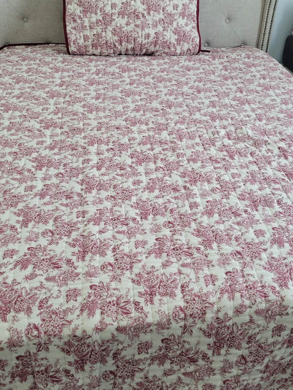 Bee & Willow French Country Classic Vintage Print Toile Floral Quilt/3 Shams